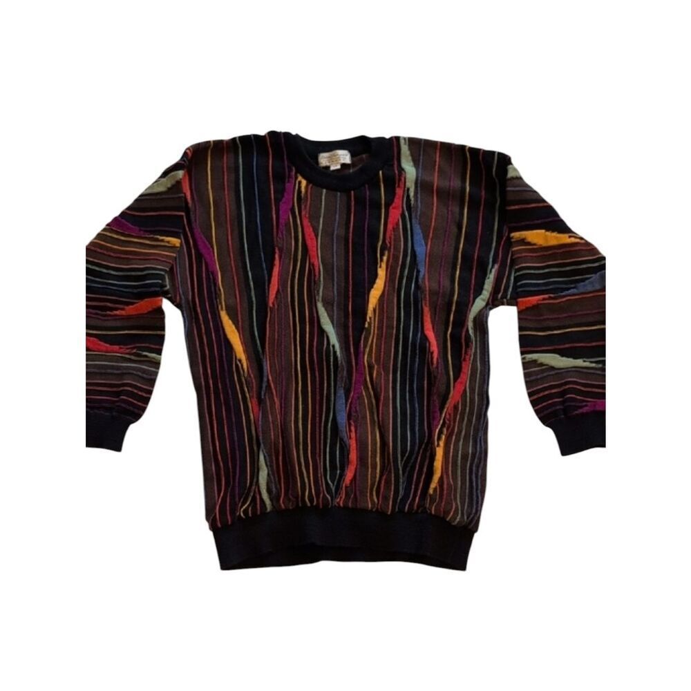 VTG Norm Thompson Tundra 3D Knit Mens L Coogi Style Sweater Art To Wear 90s
